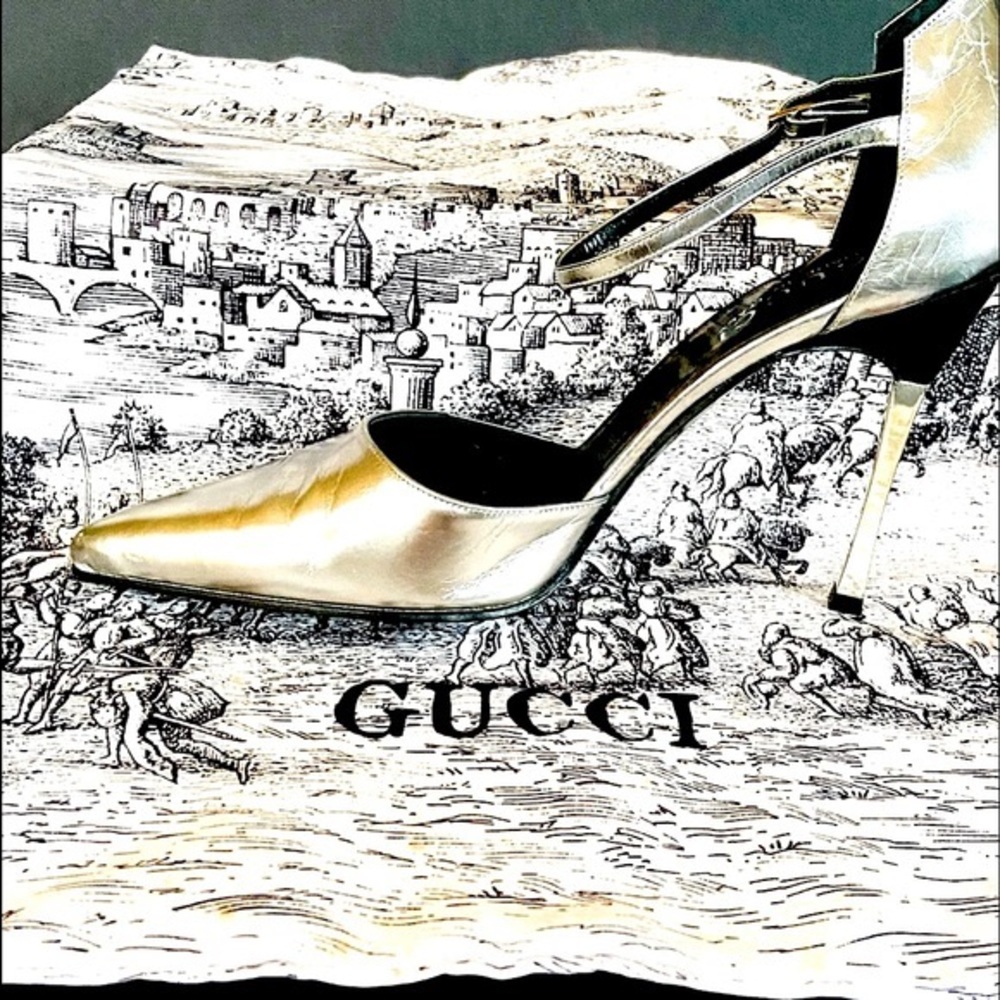 Gucci silver leather heels  ankle straps 37.5 - Picture 2 of 16
